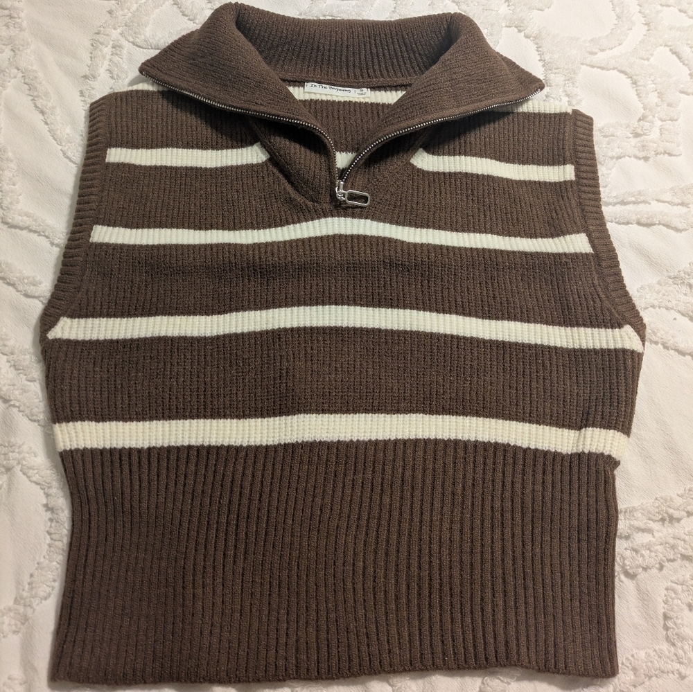 Cozy Brown Striped Turtleneck Sweater/Vest